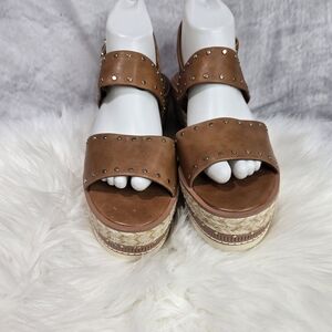 Vince Camuto Tan Studded Platform Espadrille Sandals